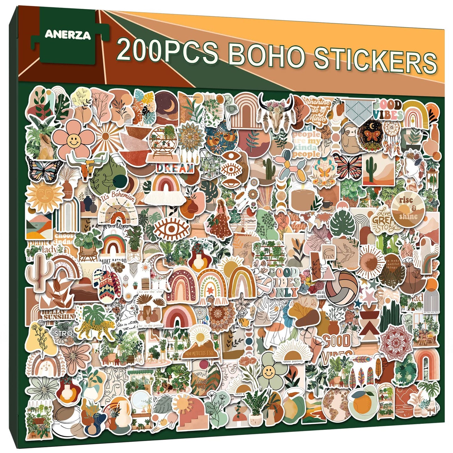 200 PCS Aesthetic Boho Stickers, Cute Vinyl Waterproof Stickers for Water Bottles Laptop Phone Journaling Scrapbook Junk Journal, Small Business Supplies, Plant Sticker Packs for Adults Teens