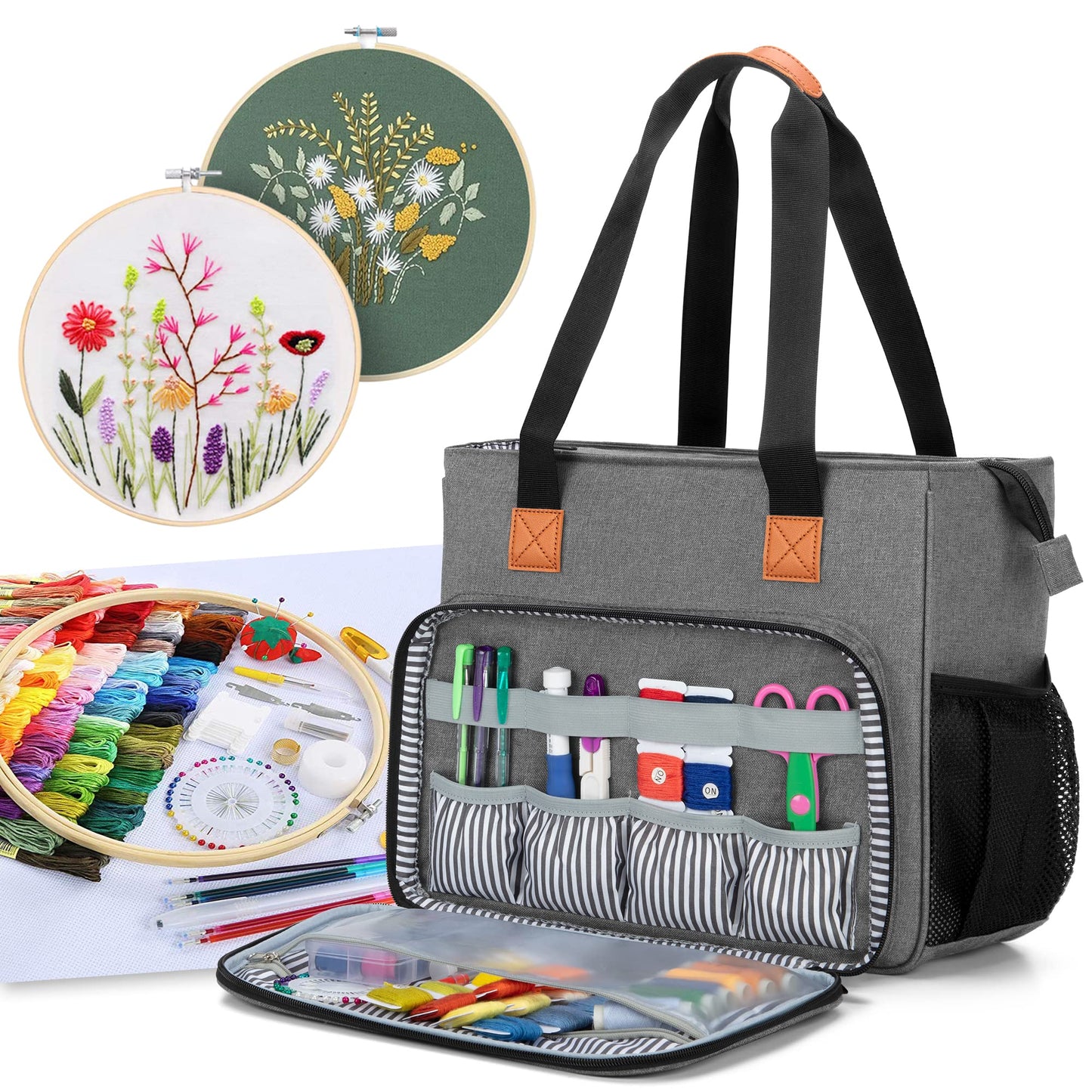 Embroidery Project Carrying Bag, Embroidery Kits Storage Bag Gray, (Bag Only)
