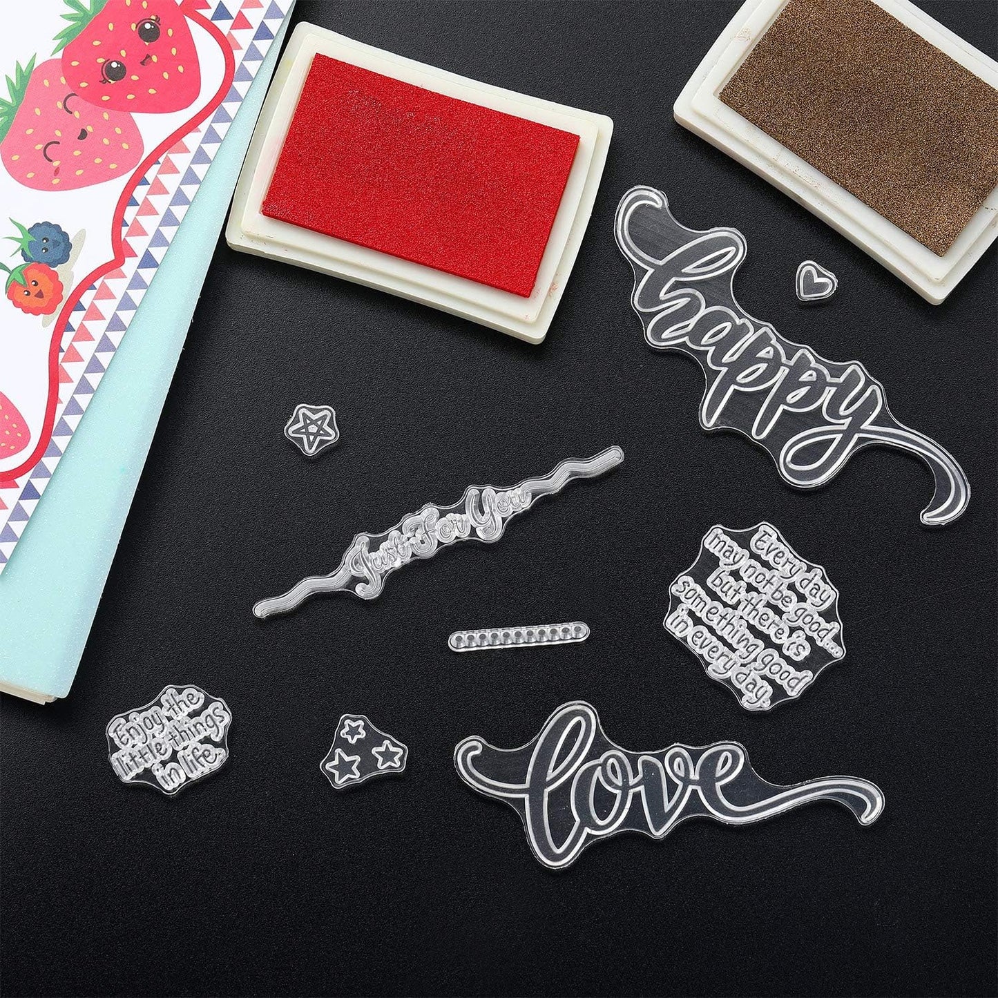 4 Sheets Words Clear Stamps for Card Making Silicone Stamp with Greeting Words Pattern for Easter Birthday Holiday Card and DIY Scrapbooking Journal(Classic)