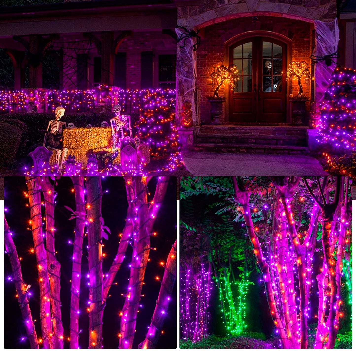 164FT 500 LED Halloween Lights, 8 Modes Waterproof Plug in String Lights for Halloween Indoor Outdoor Yard Party Wedding Garden Home Decorations (Purple & Orange)
