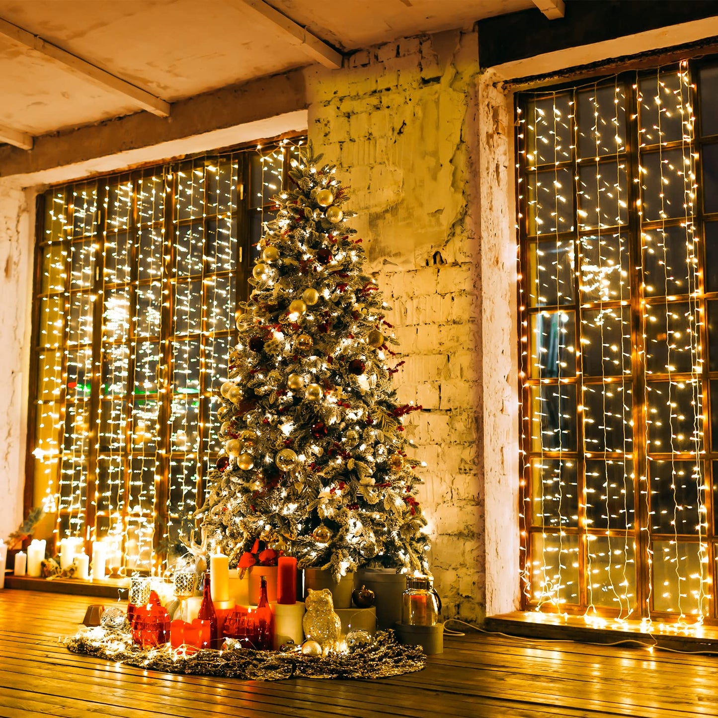 300 LED Window Curtain String Light for Christmas Wedding Party Home Garden Bedroom Outdoor Indoor Wall Decorations (Warm White)