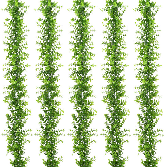 5 Packs Faux Eucalyptus Greenery Garland, 30FT Artificial Eucalyptus Leaves Vine, Fake Hanging Garlands Wedding Backdrop Arch Wall Table Party Decor (Green)