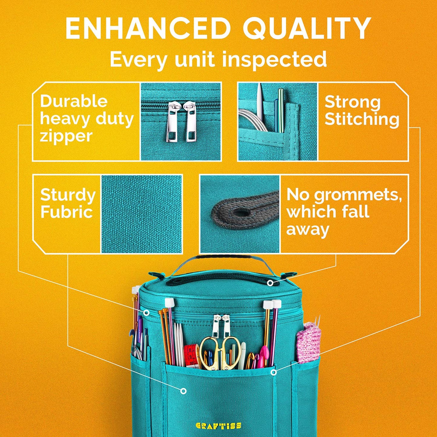 Knitting Bag Yarn Storage - Mother's Day Gift - Best Durable Canvas Yarn Bag for Crochet Accessories - Yarn Organizer Crochet Bag with Knitting Accessories Case