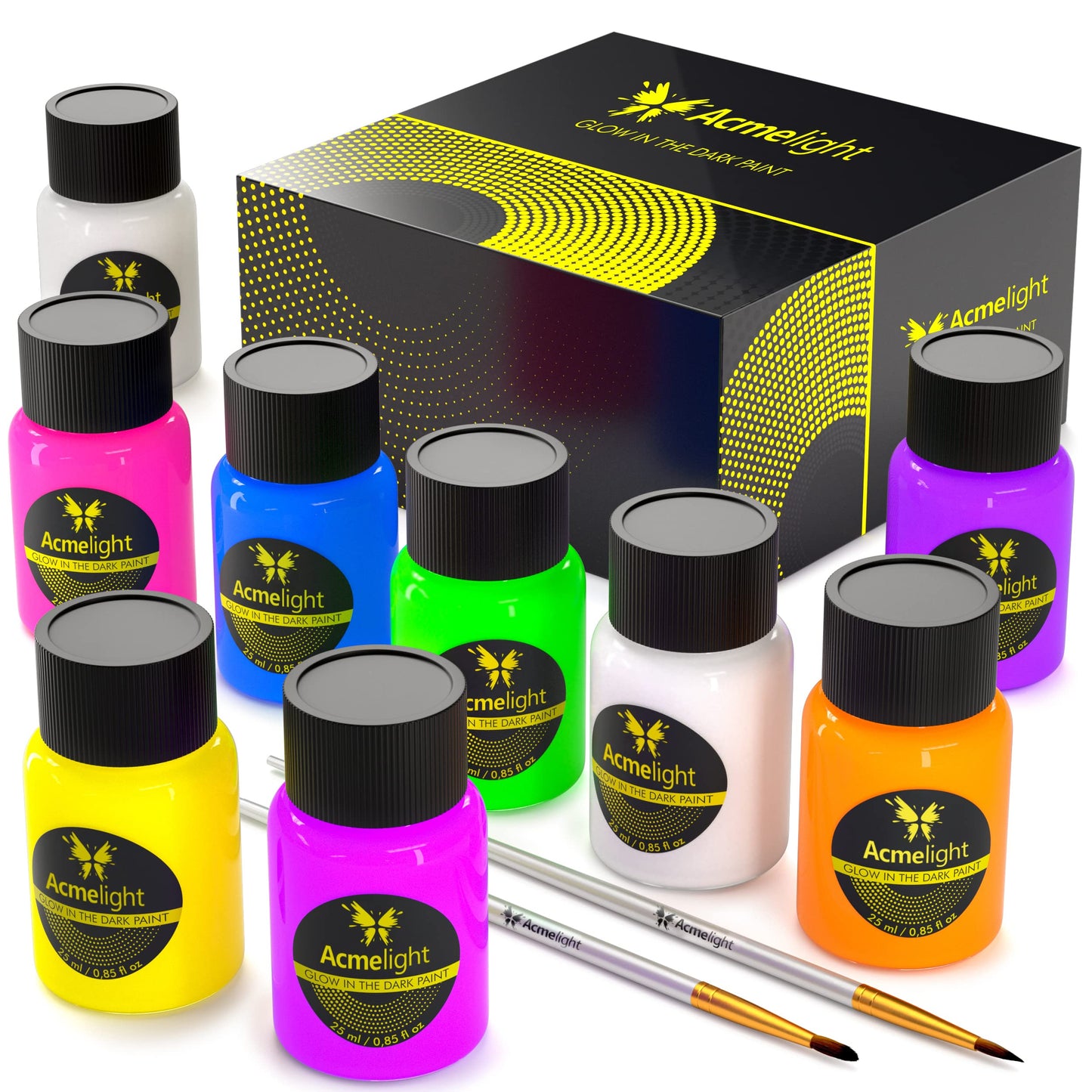 Glow in the Dark Acrylic Paint – Fluorescent Neon Paint for Canvas Boards - Blacklight Set Ideal for DIY Projects – Art Supplies for Adults – Craft Gift for Artists