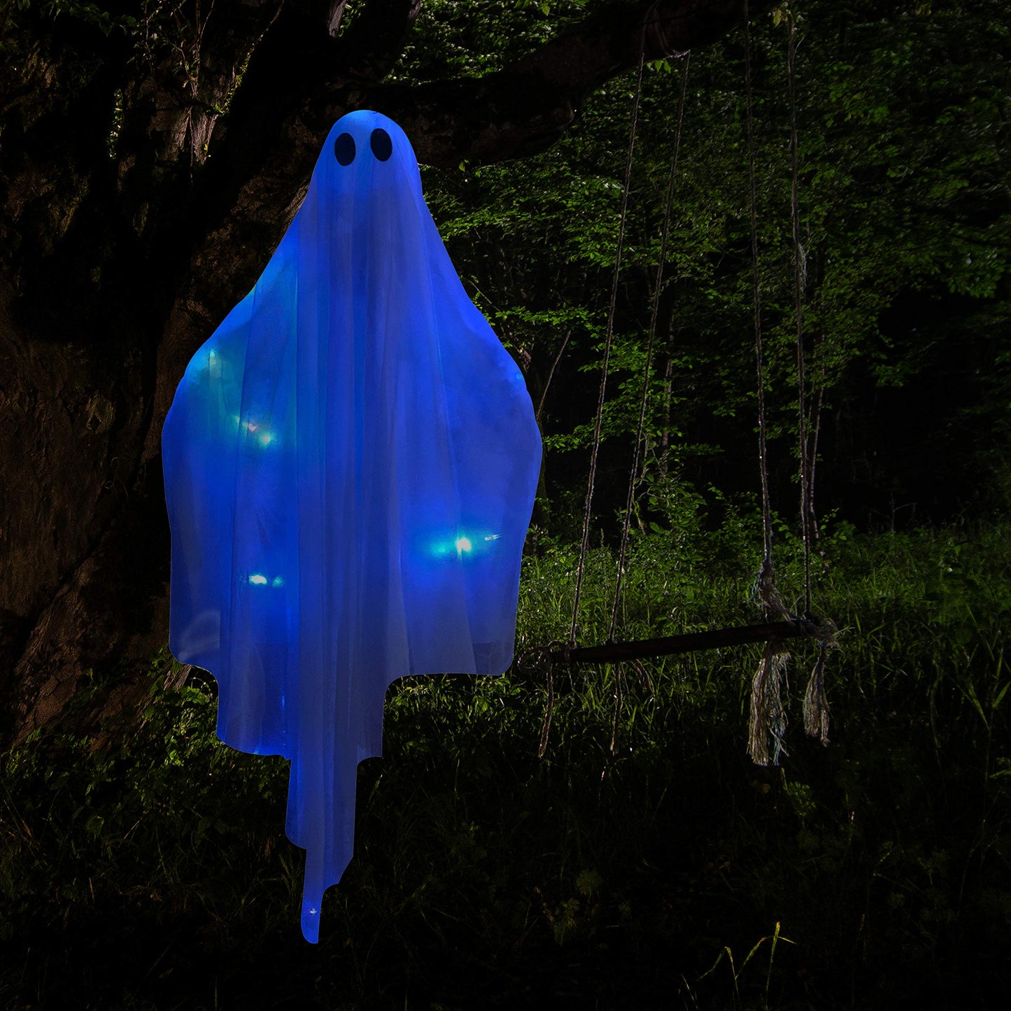 Halloween Hanging Light up Ghost with Spooky Blue LED Light, 47” White Ghosts Halloween Hanging Decoration for Front Yard Patio Lawn Garden Party Decor Indoor Outdoor