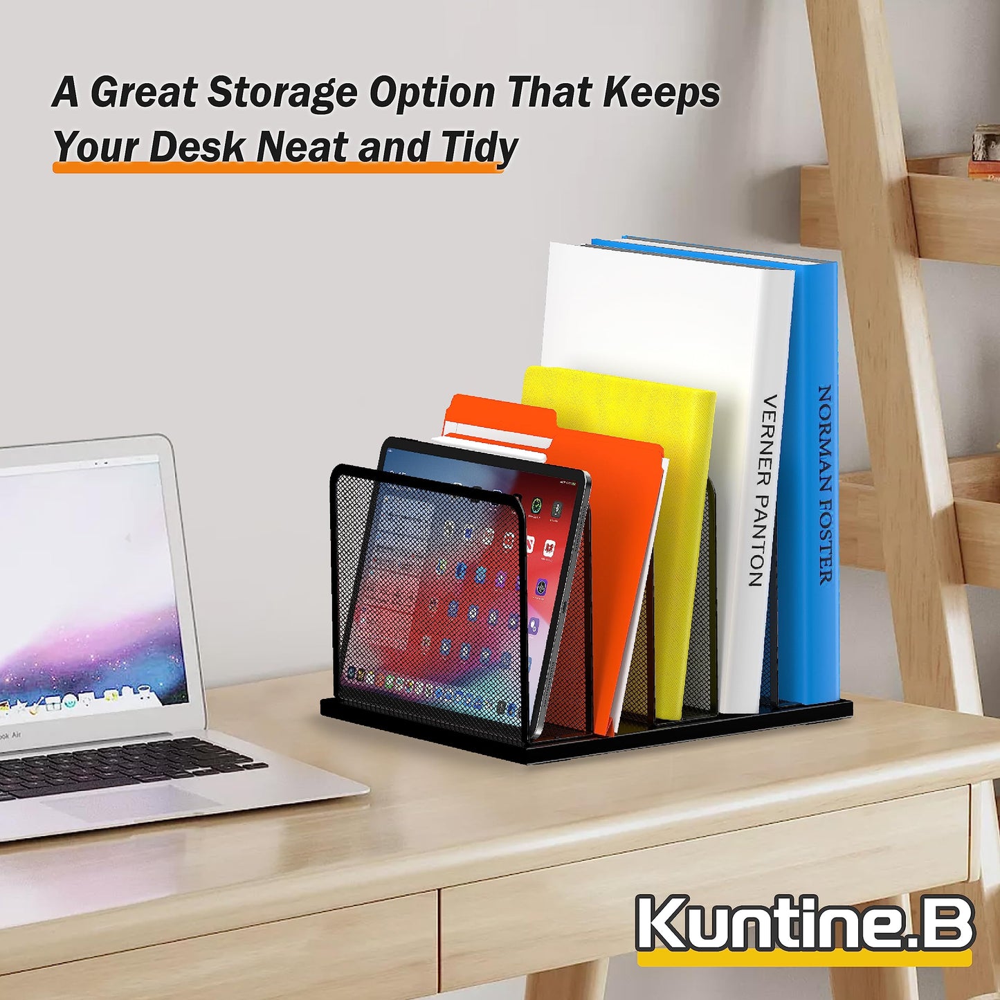 Desk File Organizer 5 Sections Upright Mesh Desktop Organizer File Sorter Office Organization File Holder for Home, Office & Classroom