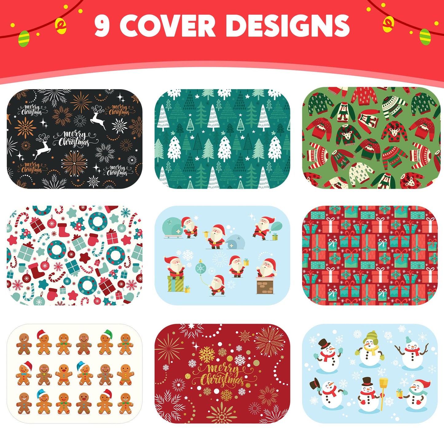36 Pieces Christmas Foil Containers with Lid, 9 Holiday Designs, 6.5"x5"x2" Christmas Small Gift Bags Santa Sacks, for Holiday Leftovers Goodie Container or Cookie Exchange
