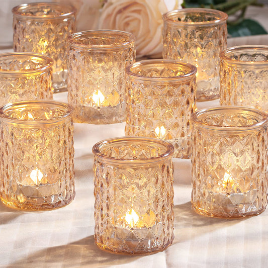 12pcs Gold Votive Candle Holders- Tealight Candle Holder for Table Centerpiece, Glass Candle Holder for Wedding Table Decor, Home Decor and Party Decor