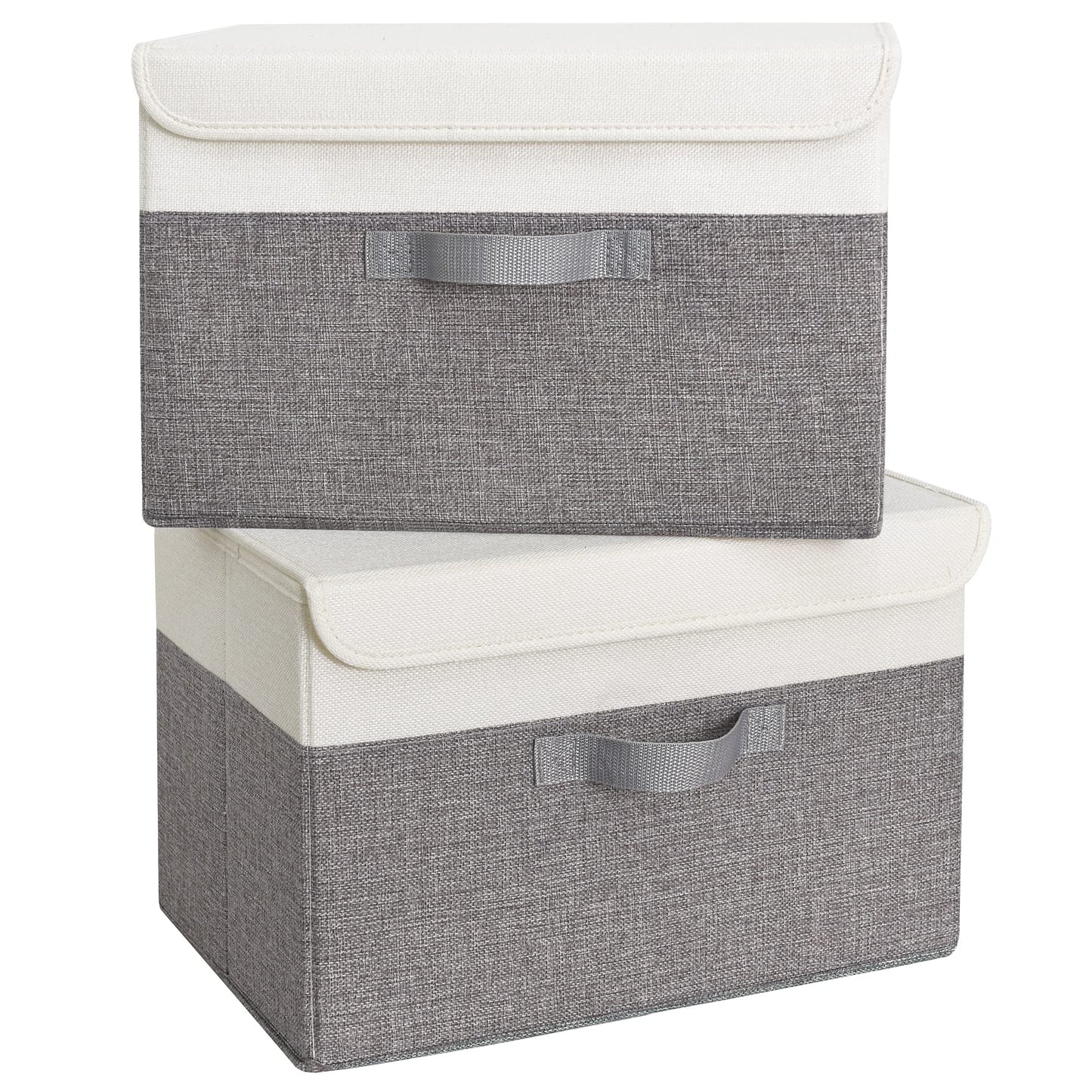 SAYS Fabric Storage Boxes, Keepsake Box, Large Storage Bins with Lids, Closet Organizers, Toy Organizer, Storage Baskets for Shelves, White/Gray, 2-Pack