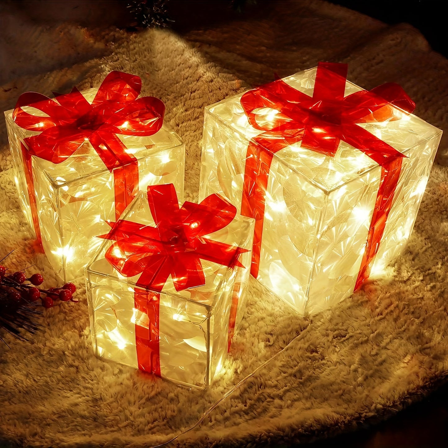 Set of 3 Detachable Light-Up Gift Boxes - USB/Battery Powered