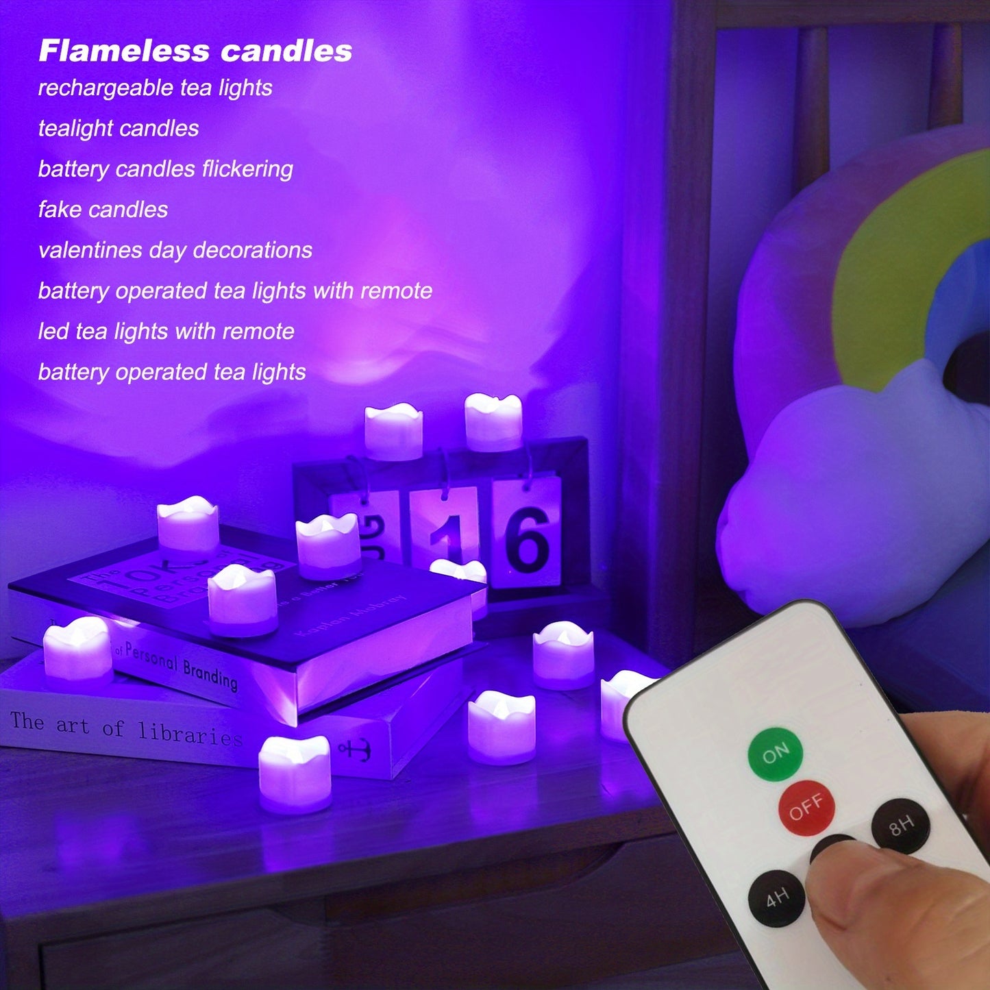 Flameless Candles 12 Pack Remote Controlled LED Tea Light Candles (Purple)
