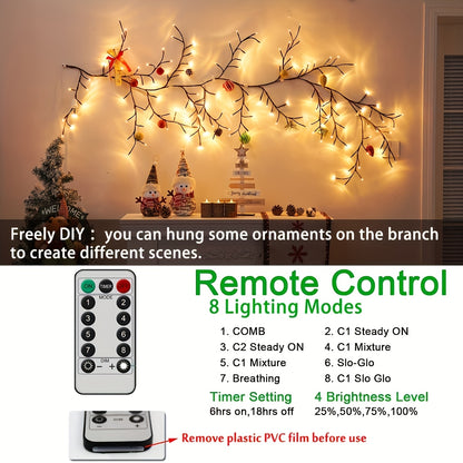 2-Pack 6-Foot Flexible Brown Vine Lights - 96 LEDs, USB Powered