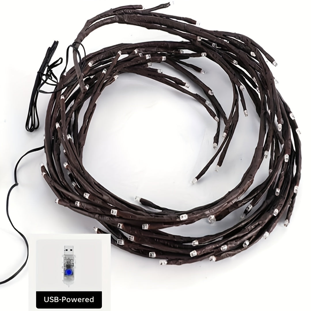 8-Branch Flexible Rattan Wall Light - 96 LED USB-Powered Ambiance 2 PCK