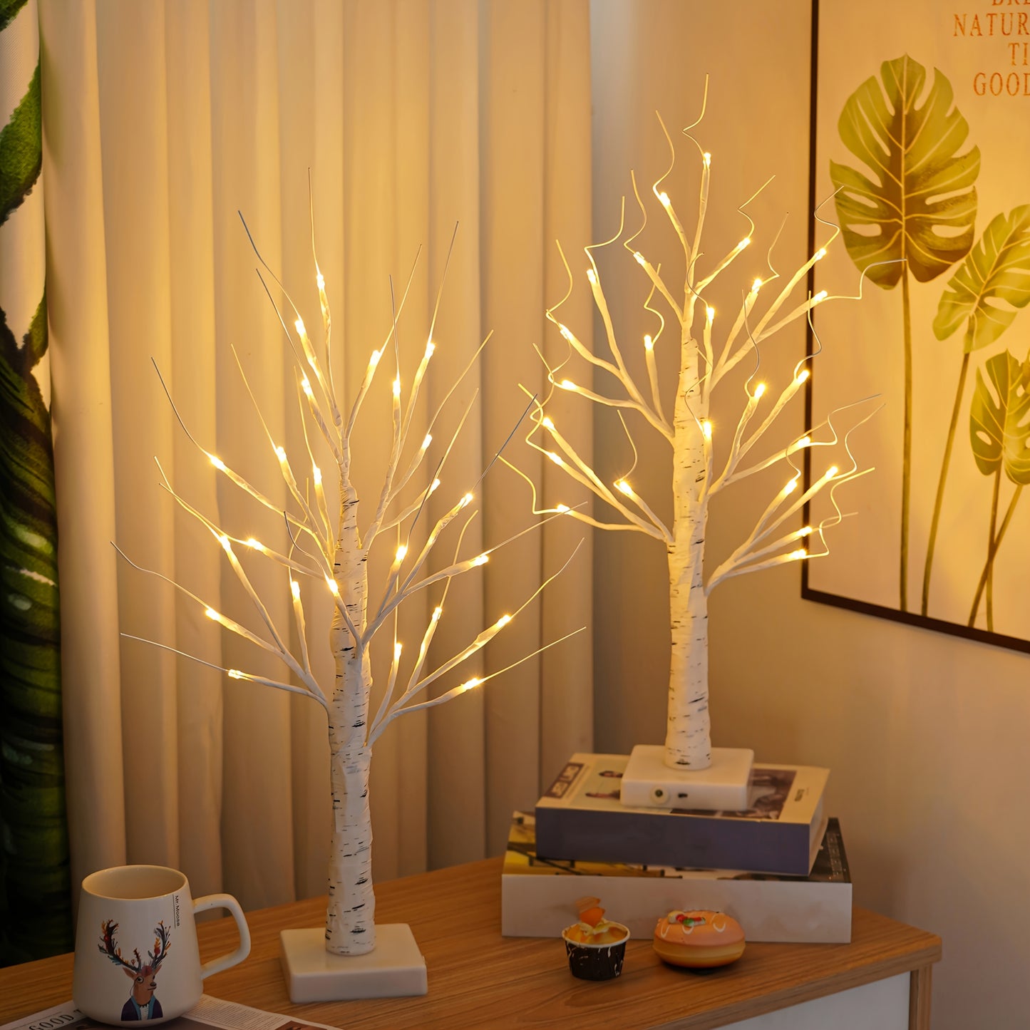 2-Pack LED Birch Tree Lamps - 2ft Tall Lighted Branches for Bedroom, Living Room, Wedding & Home Decor - 24 Warm White LEDs