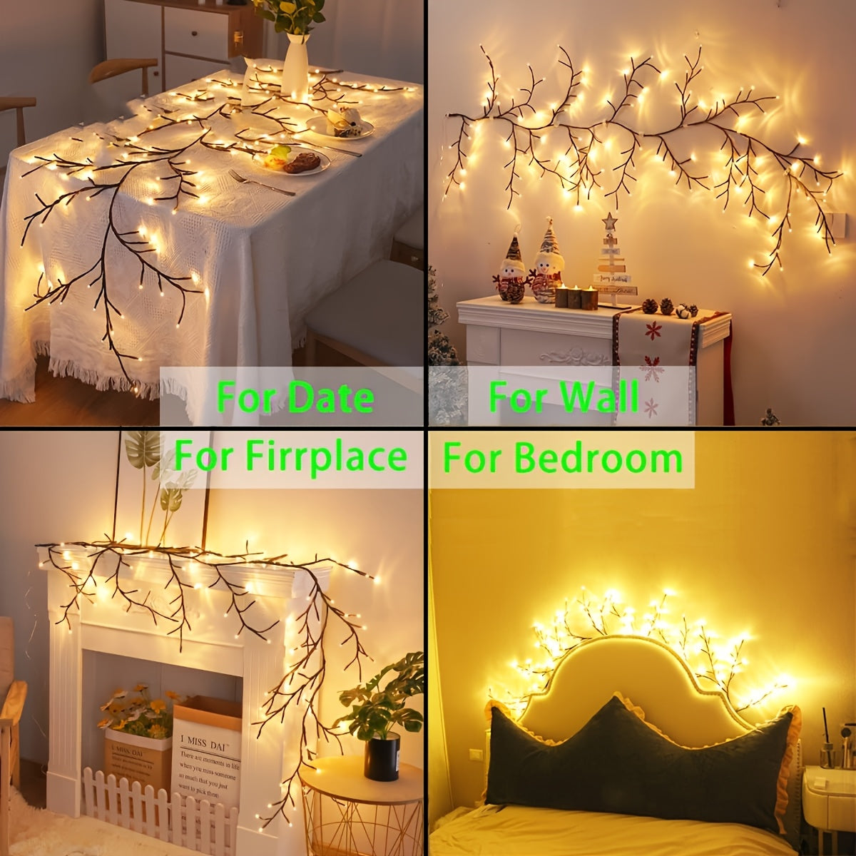 2-Pack 6-Foot Flexible Brown Vine Lights - 96 LEDs, USB Powered
