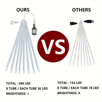 288 LED Christmas Halloween and Thanksgiving Lights Outdoor LED Meteor Shower Rain Lights (Warm White)