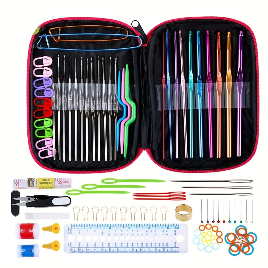 Crochet Hook Kit Knitting Needles, Multicolor Aluminum Ergonomic Yarn Knit Craft Tools