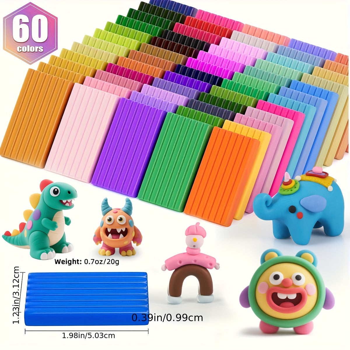 Polymer Clay 60 Colors DIY Modeling Clay for Kids, Oven Bake Clay with Sculpting Tools