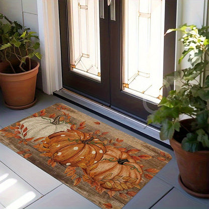 15.74" x 23.62" 1PC Pumpkin Polka Dot Doormat - Flannel Non-Slip Front Door Welcome Mat for Fall, Thanksgiving, Halloween - Farmhouse Indoor Rug for Living Room, Kitchen, Bedroom