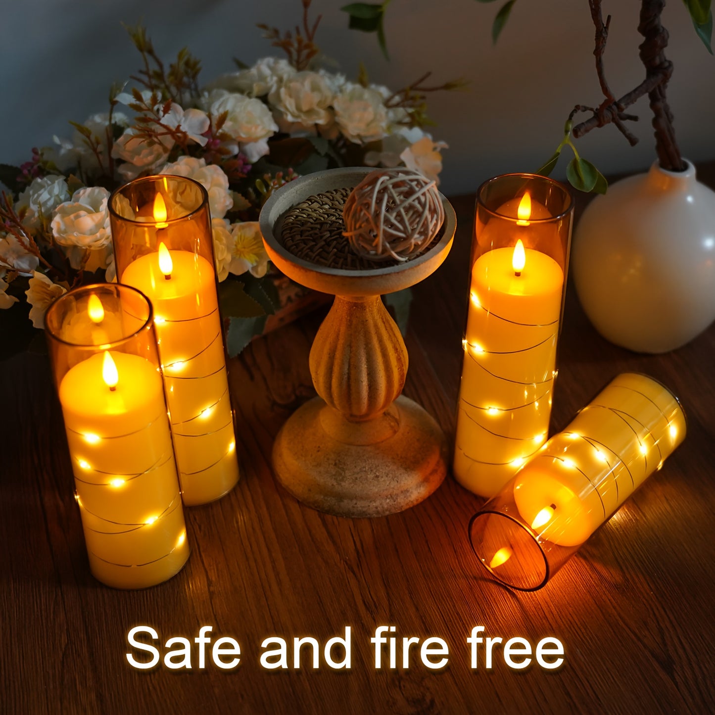 7pcs LED Flameless Candle Embedded Star String with Timer and Remote Control