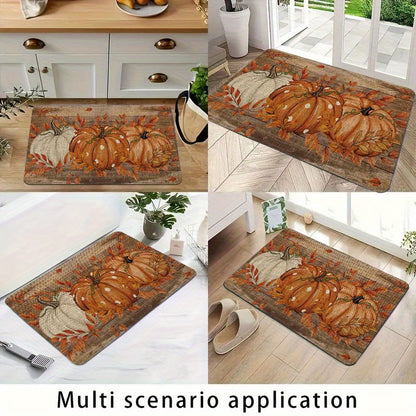 15.74" x 23.62" 1PC Pumpkin Polka Dot Doormat - Flannel Non-Slip Front Door Welcome Mat for Fall, Thanksgiving, Halloween - Farmhouse Indoor Rug for Living Room, Kitchen, Bedroom