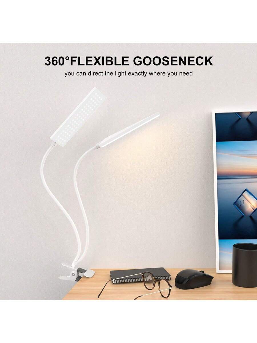 LED Table Lamp with Eye Care LED Light and Metal Clip, 11-Level Brightness & 3 Color Modes
