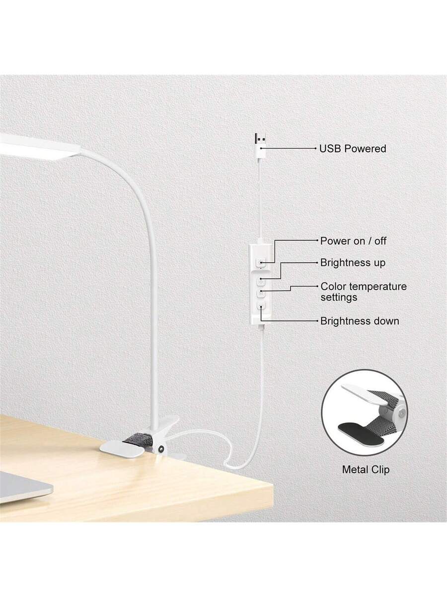 LED Table Lamp with Eye Care LED Light and Metal Clip, 11-Level Brightness & 3 Color Modes