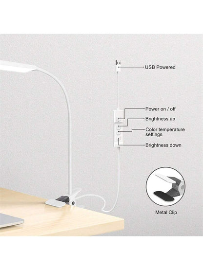 LED Table Lamp with Eye Care LED Light and Metal Clip, 11-Level Brightness & 3 Color Modes