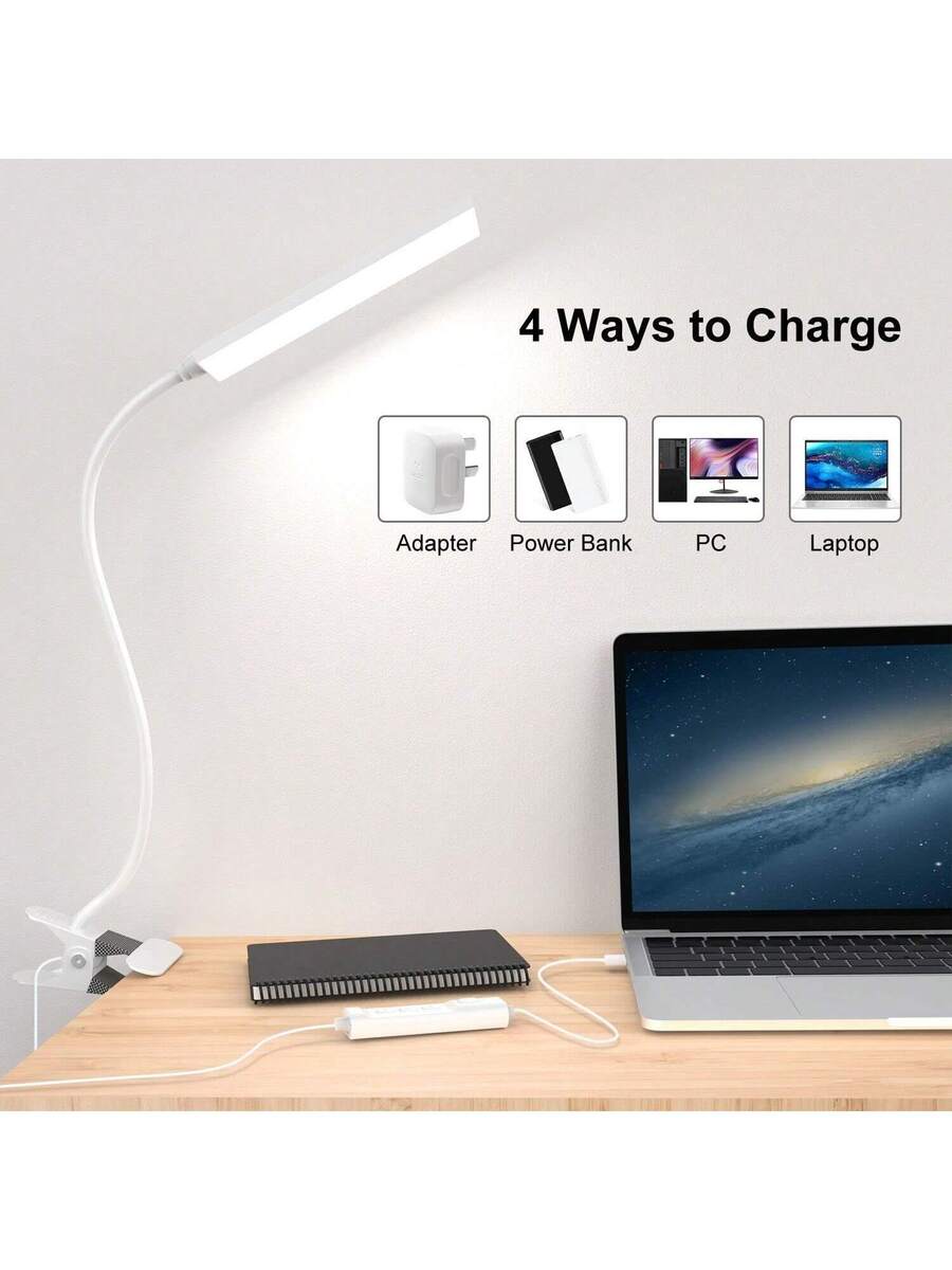 LED Table Lamp with Eye Care LED Light and Metal Clip, 11-Level Brightness & 3 Color Modes