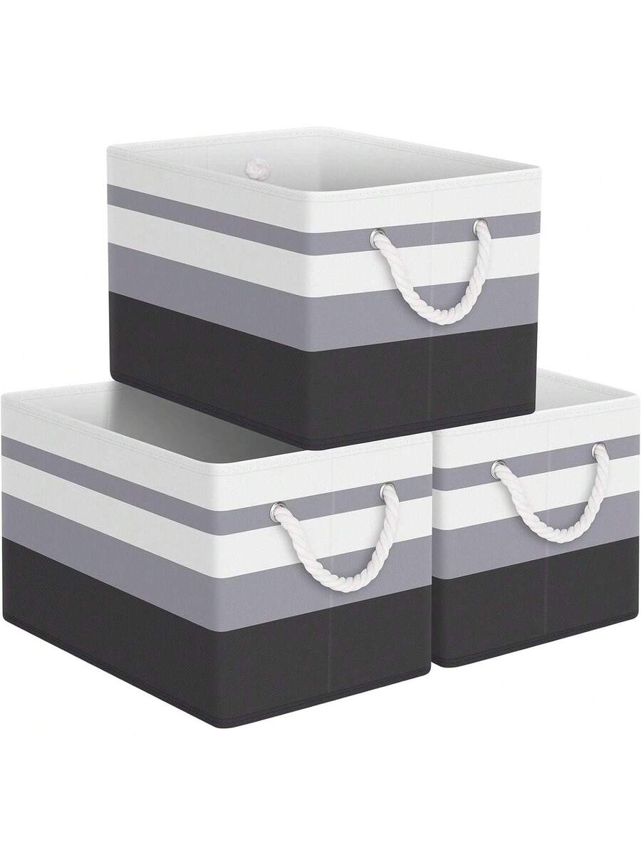 3 PCK Storage Bin Collapsible Storage Basket For Organizing, Large Storage Boxes With Rope Handles