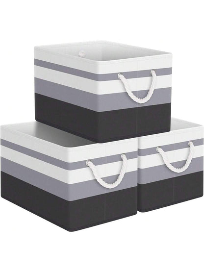 3 PCK Storage Bin Collapsible Storage Basket For Organizing, Large Storage Boxes With Rope Handles