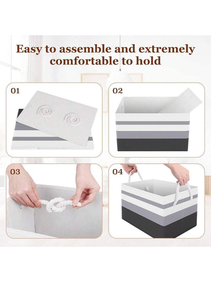 3 PCK Storage Bin Collapsible Storage Basket For Organizing, Large Storage Boxes With Rope Handles