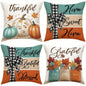 4PC Farmhouse Pumpkin Pillow Covers - Fall Thanksgiving Decor with Grateful Messages - 18x18 Inch Decorative Pillowcases No Inserts