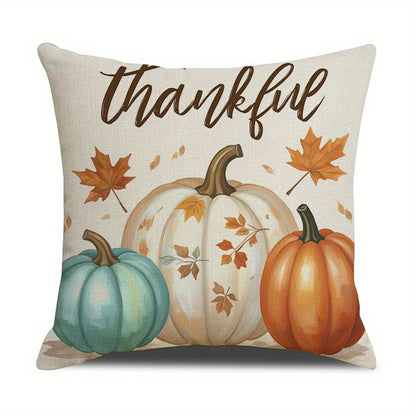 4PC Farmhouse Pumpkin Pillow Covers - Fall Thanksgiving Decor with Grateful Messages - 18x18 Inch Decorative Pillowcases No Inserts