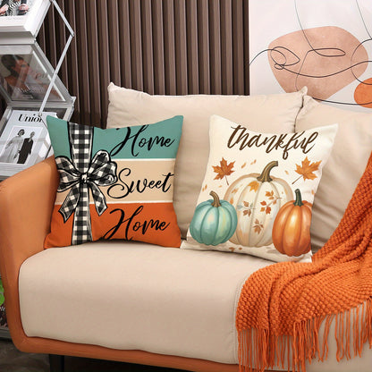 4PC Farmhouse Pumpkin Pillow Covers - Fall Thanksgiving Decor with Grateful Messages - 18x18 Inch Decorative Pillowcases No Inserts