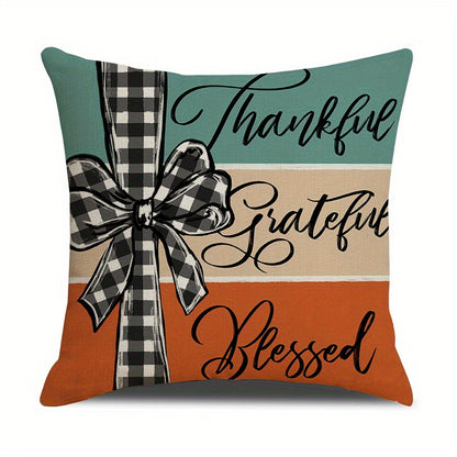 4PC Farmhouse Pumpkin Pillow Covers - Fall Thanksgiving Decor with Grateful Messages - 18x18 Inch Decorative Pillowcases No Inserts