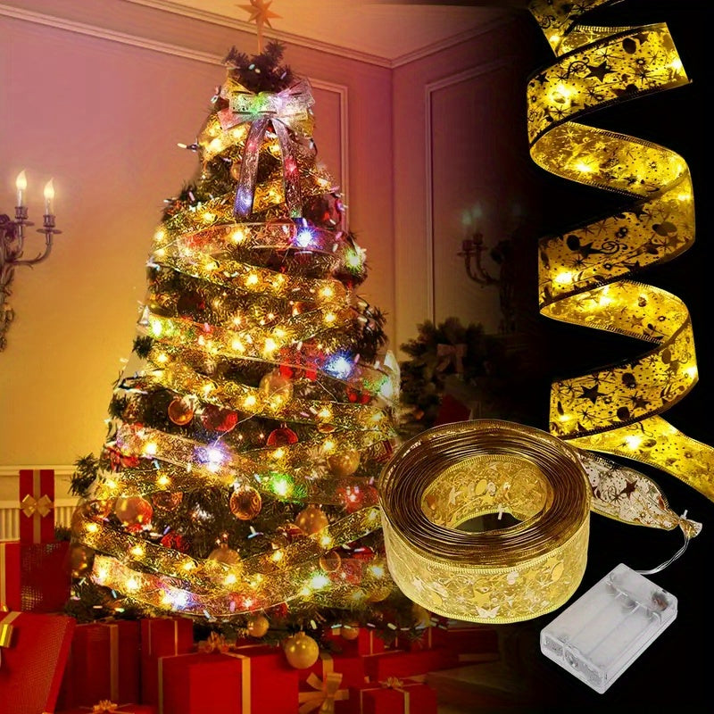 9.84 Foot Golden Christmas Ribbon Fairy Lights - Warm White LEDs