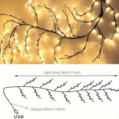 2-Pack 6-Foot Flexible Brown Vine Lights - 96 LEDs, USB Powered