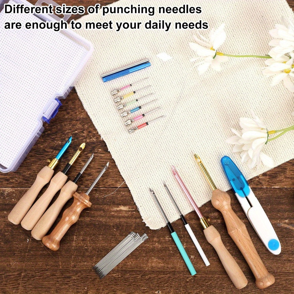 35pcs Punching Needle Tool Kit, Embroidery Supplies with Adjustable Punching Needle Embroidery Set