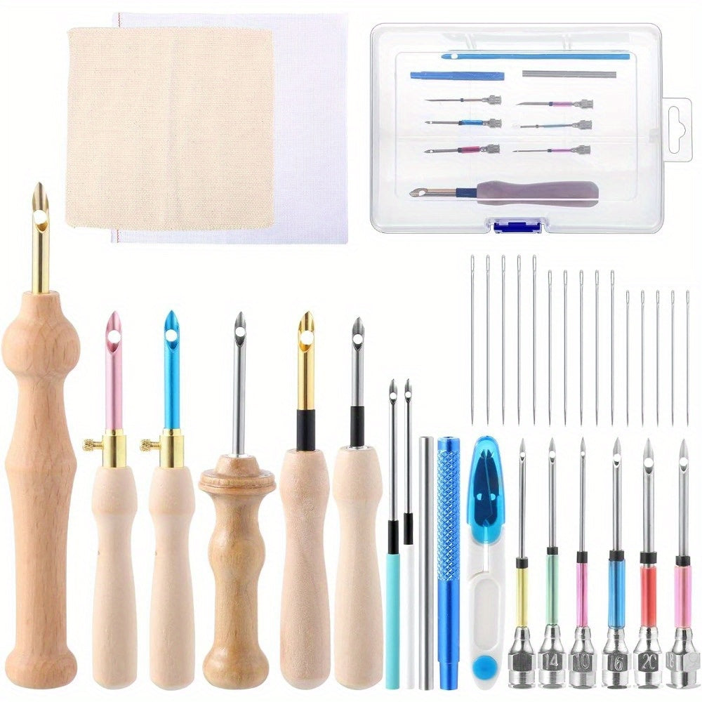 35pcs Punching Needle Tool Kit, Embroidery Supplies with Adjustable Punching Needle Embroidery Set