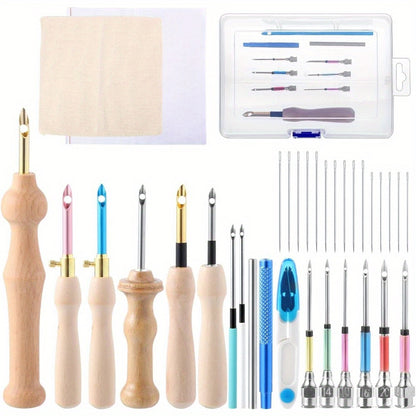 35pcs Punching Needle Tool Kit, Embroidery Supplies with Adjustable Punching Needle Embroidery Set