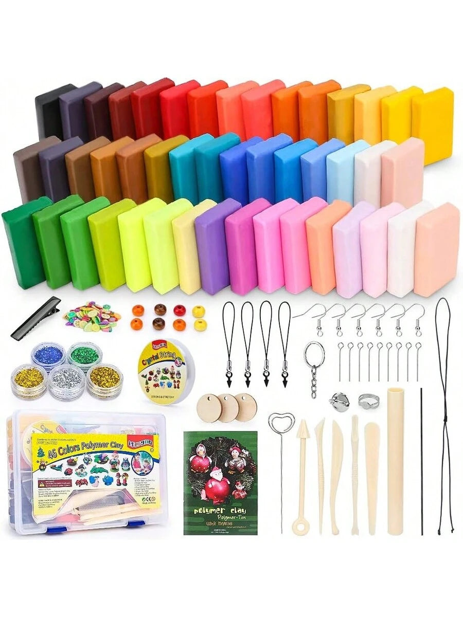 46 Colors Polymer Clay Modeling Clay DIY Starter Kits, Oven Baked Model Clay Non-Sticky with Sculpting Tools