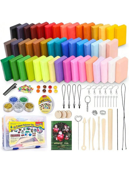 46 Colors Polymer Clay Modeling Clay DIY Starter Kits, Oven Baked Model Clay Non-Sticky with Sculpting Tools