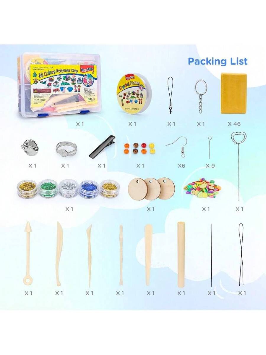 46 Colors Polymer Clay Modeling Clay DIY Starter Kits, Oven Baked Model Clay Non-Sticky with Sculpting Tools