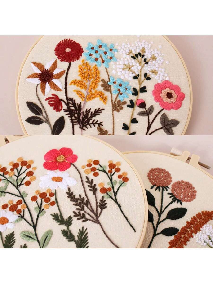 4 PCS Flower Embroidery Kit for Beginners with Pattern and Instructions, Embroidery Supplies, Cross Stitch Kits, Wooden Embroidery Hoops,Threads And Needles,Needlepoint Kit