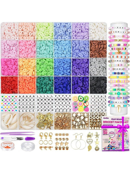 6000 Clay Beads Bracelet Making Kit, 24 Colors Flat Preppy Beads