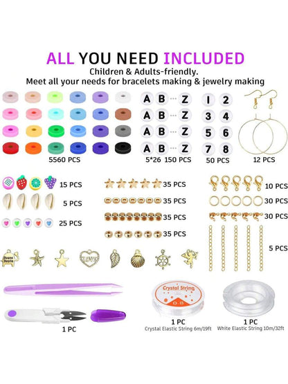 6000 Clay Beads Bracelet Making Kit, 24 Colors Flat Preppy Beads