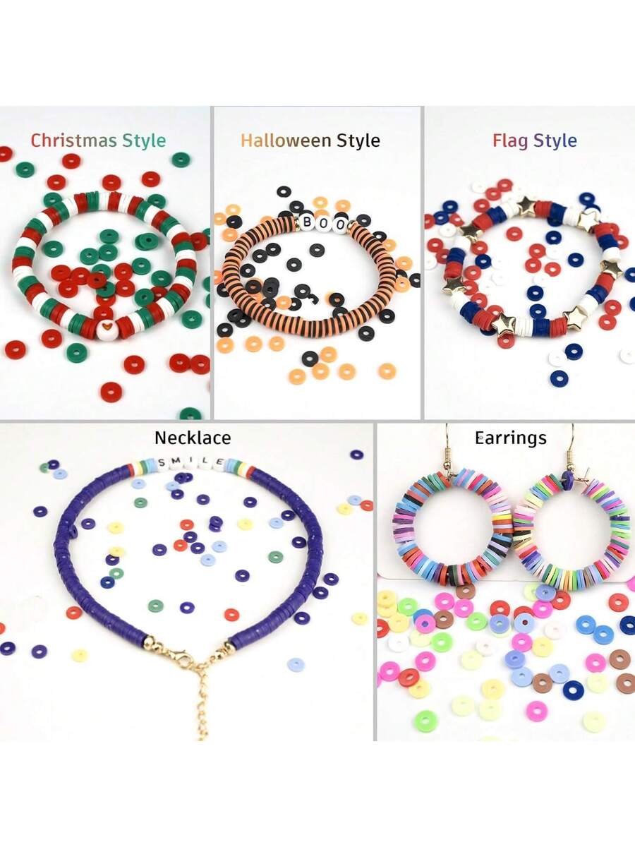 6000 Clay Beads Bracelet Making Kit, 24 Colors Flat Preppy Beads