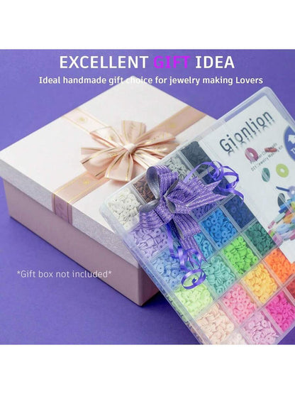 6000 Clay Beads Bracelet Making Kit, 24 Colors Flat Preppy Beads