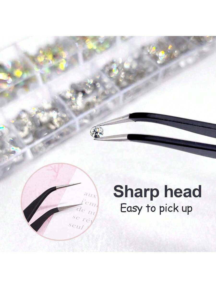 12 Grids 6 Sizes Clear Rhinestones in 6 Sizes, Flatback Shiny Crystal AB Nail Art Gems